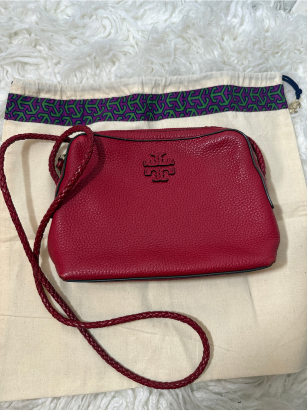 Tory Burch Red Pebbled Leather Crossbody Bag